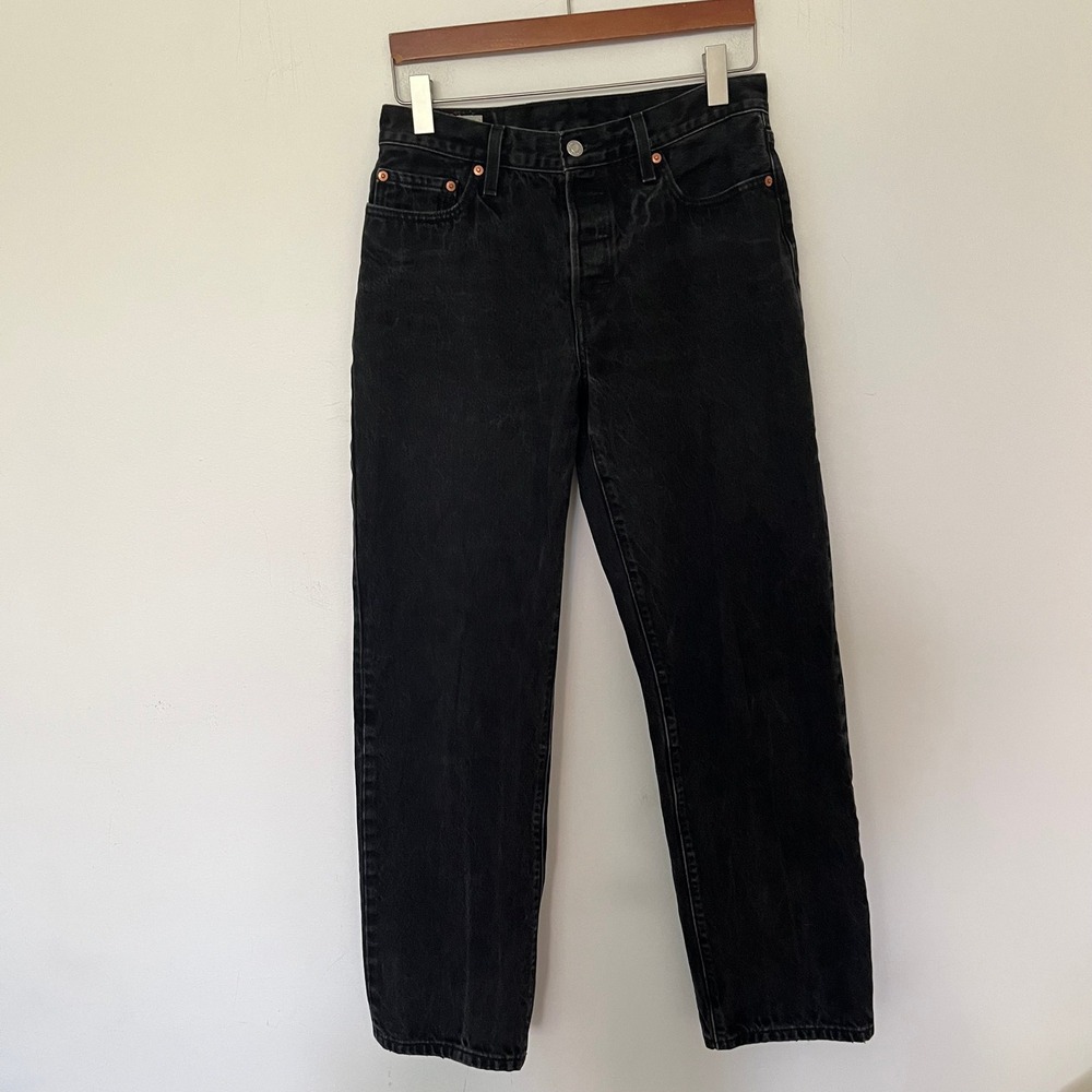 Levis Premium 501 90s 28x32 Jeans Black Straight Leg Button Fly Denim Pants